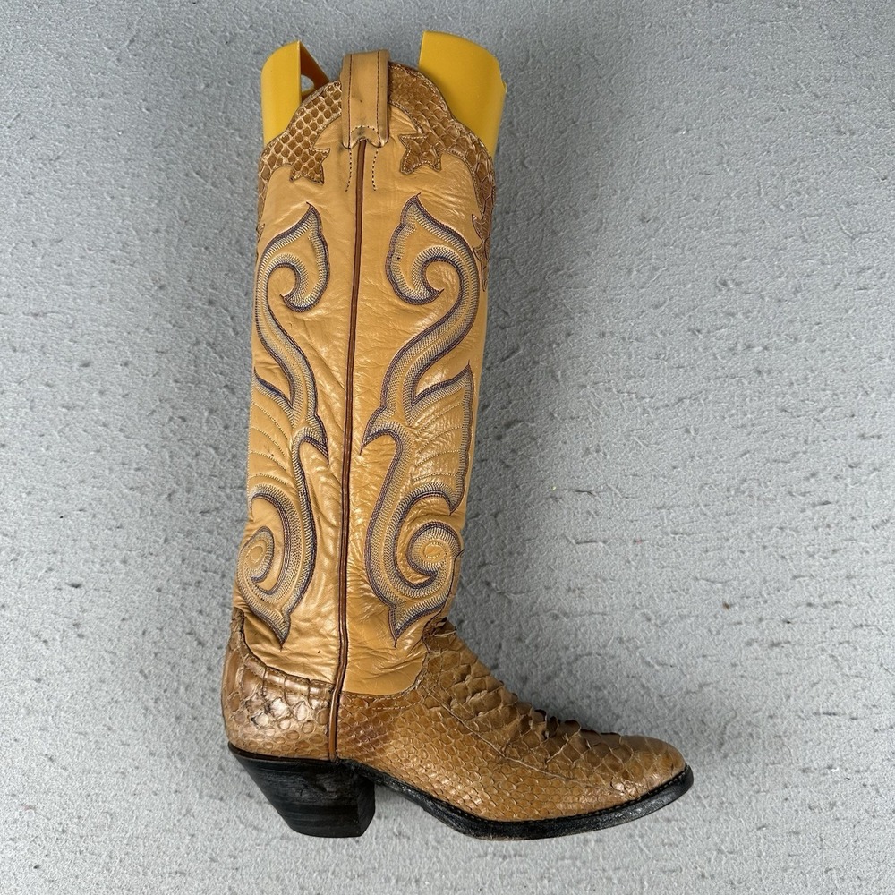 Vintage Larry Mahan Python Skin Cowgirl Boots Women 6.5B Brown Leather Western - Picture 4 of 16